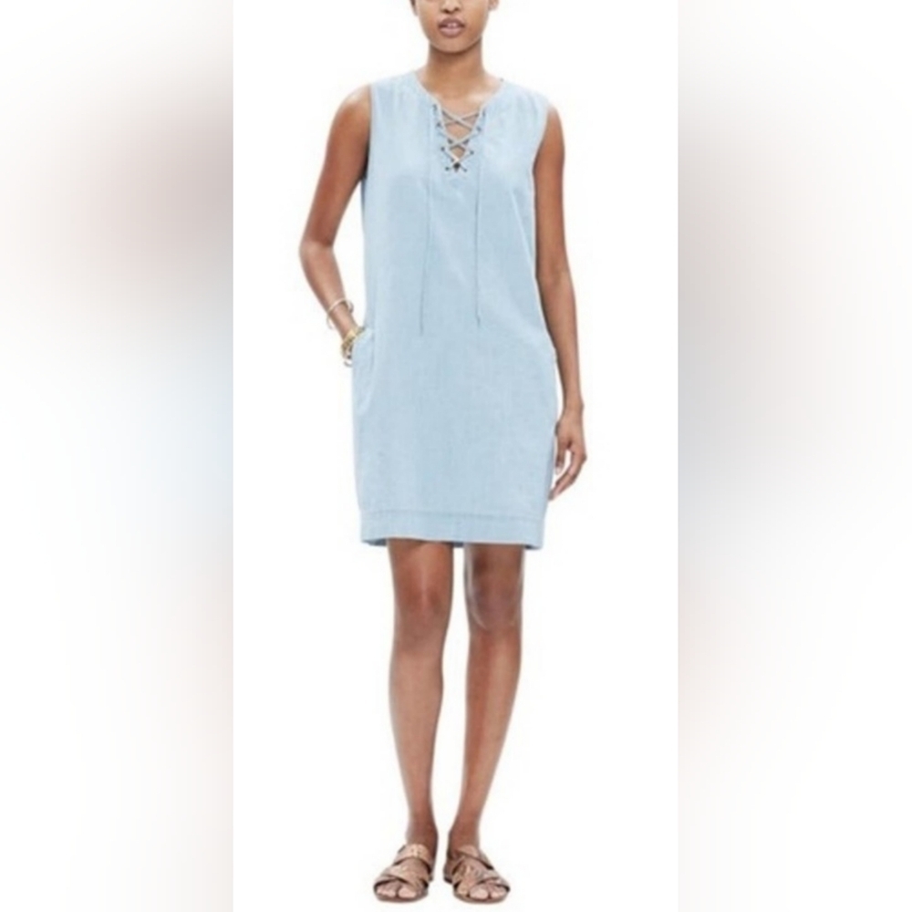Madewell Shift Chambray Sleeveless Dress in Blue - Picture 2 of 7